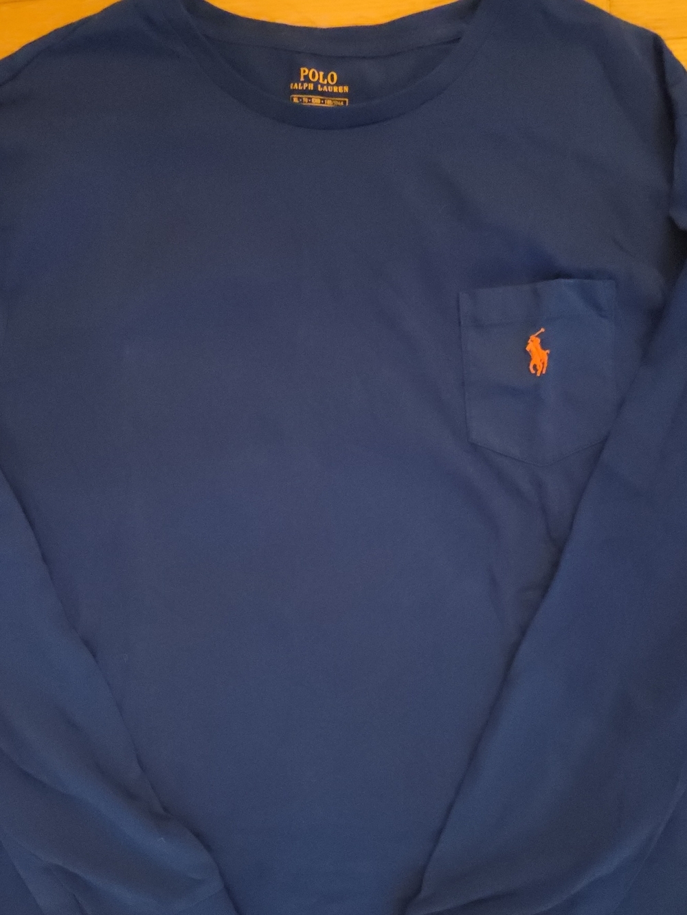 NWOT Polo Ralph Lauren Navy Blue Long Sleeve Pocket T-Shirt Orange Pony Size XL